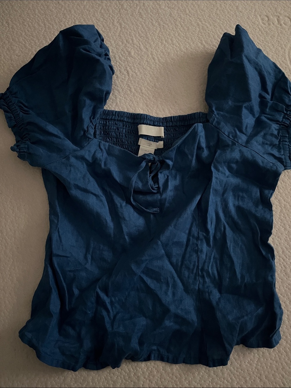 H&M Navy Puff Sleeve Square Neck Blouse